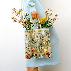 NWT Tulle Embroidery Tote Bag